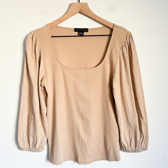 Sanctuary Tops - Sanctuary Ribbed Puff Quarter Sleeve Top Tan Size L